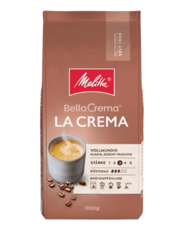 kawa ziarnista Melitta BellaCrema La Crema 1kgkawa ziarnista Melitta BellaCrema La Crema, mieszanka ziaren Arabica (80%) i Robusta, średnio palona, opakowanie 1kg