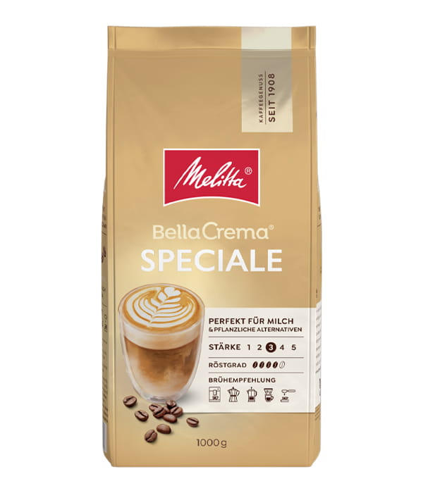 kawa ziarnista Melitta BellaCrema Speciale, mieszanka ziaren Arabica (80%) i Robusta, delikatnie palona, opakowanie 1kg