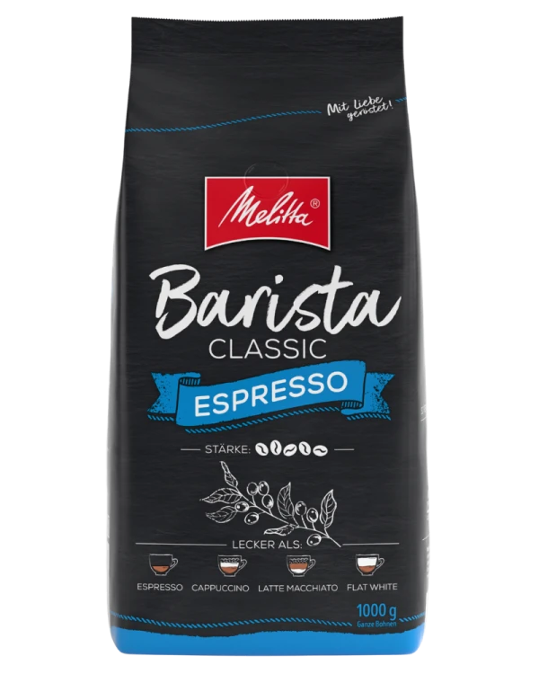 kawa ziarnista Melitta Barista Espresso, mieszanka ziaren Arabica i Robusta, średnio palona, wyrazista w smaku, opakowanie 1kg