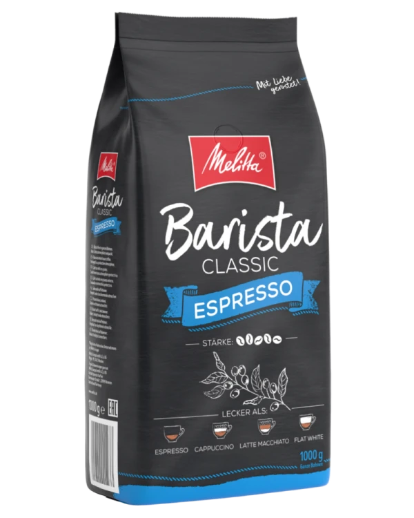 kawa ziarnista Melitta Barista Espresso, mieszanka ziaren Arabica i Robusta, średnio palona, wyrazista w smaku, opakowanie 1kg