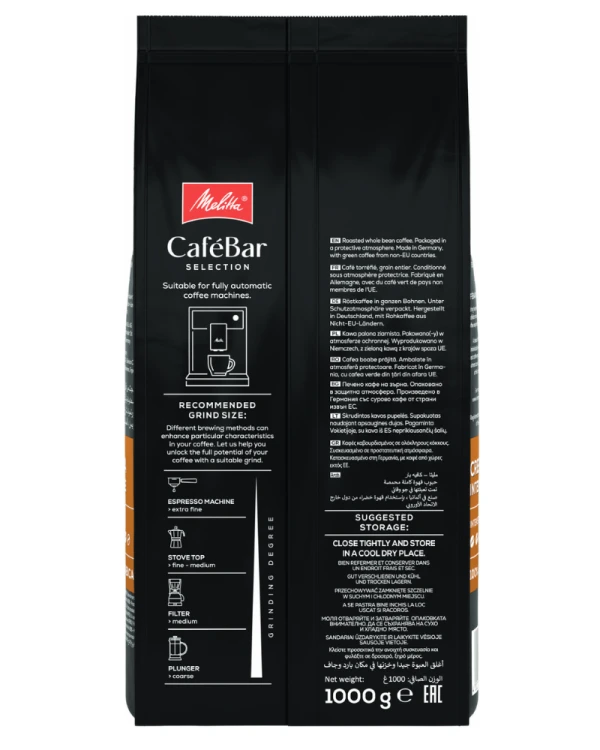 kawa ziarnista Melitta CafeBar Crema Intense, 100% ziaren Arabica, ciemno palona, wyrazista w smaku, opakowanie 1kg