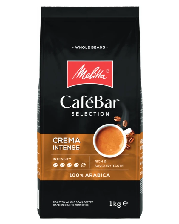 kawa ziarnista Melitta CafeBar Crema Intense, 100% ziaren Arabica, ciemno palona, wyrazista w smaku, opakowanie 1kg