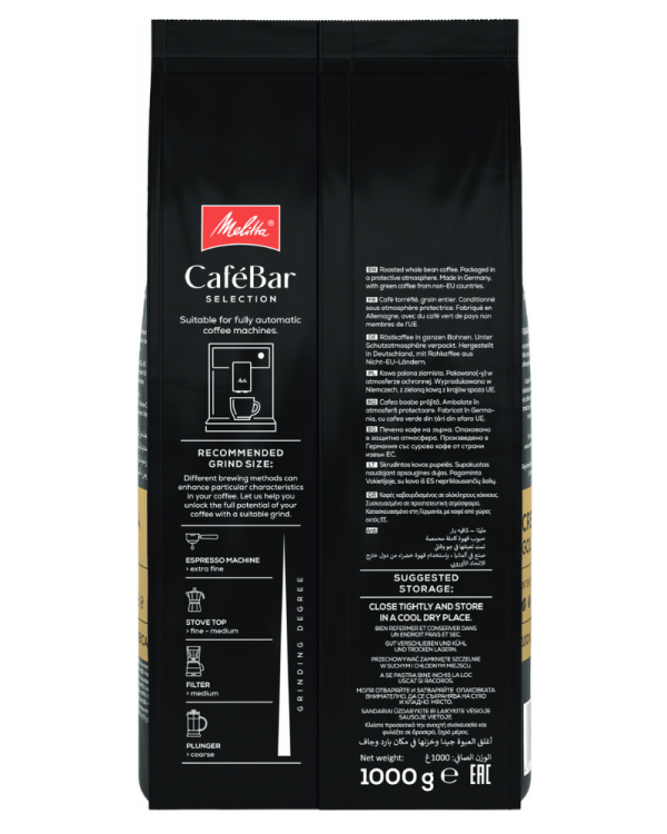 kawa ziarnista Melitta CafeBar Crema Gold, 100% ziaren Arabica, jasno palona, subtelna w smaku, opakowanie 1kg