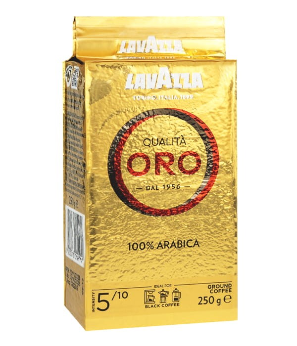 kawa mielona Lavazza Qualita Oro, mieszanka ziaren Arabica (100%), średnio palona, słodka w smaku, opakowanie 0,25 kg