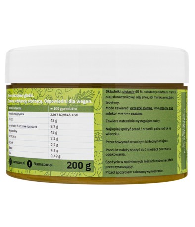 Przejdź do produktu Krem wegański Karma Bars Pistacjowy Smooth 200g