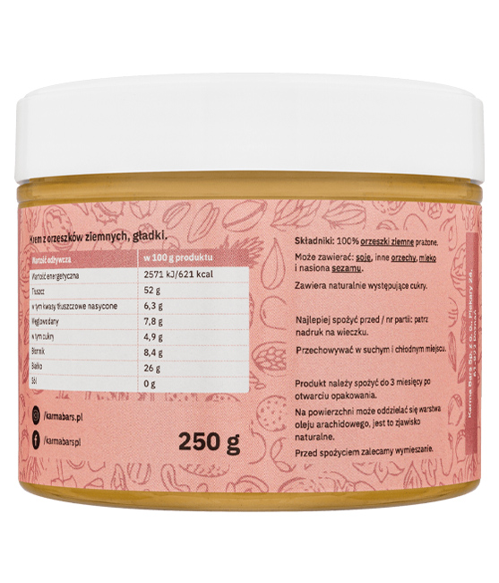krem orzechowy KarmaBars Peanut Butter Smooth 250g