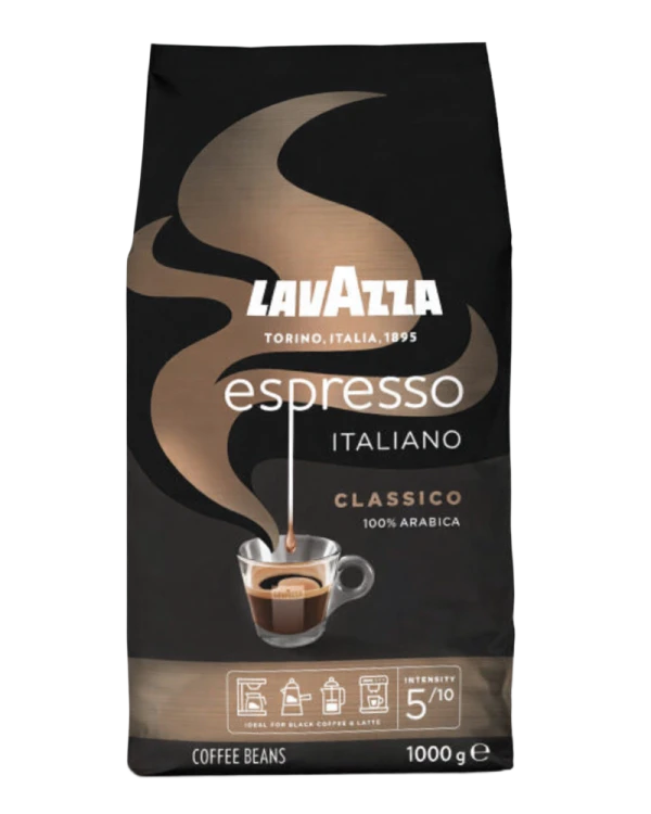 kawa ziarnista Lavazza Espresso Italiano Classico, mieszanka ziaren Arabica (100%), średnio palona, intensywna, jedwabista w smaku, opakowanie 1kg