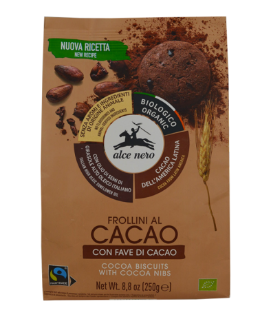 Przejdź do produktu Alce Nero ciastka kakowe z ziarnami kakao BIO 250g